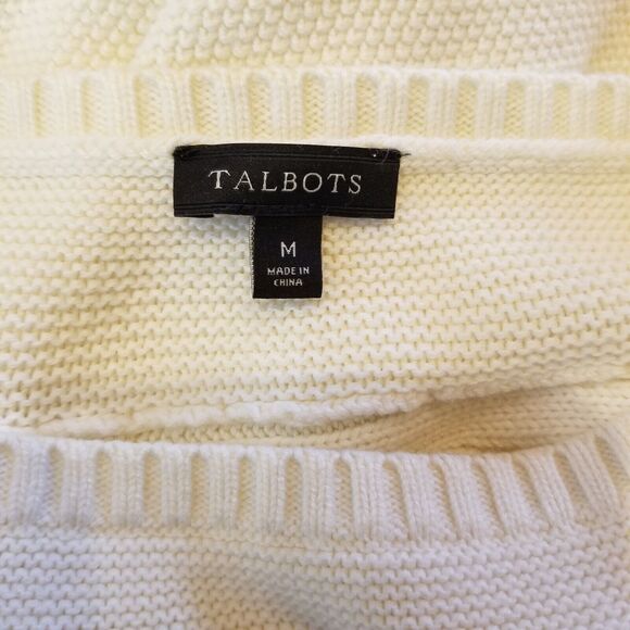 Talbots Nordic Knit Sweater Size Medium Ivory Classic Pullover Crew Long Sleeve - Picture 4 of 5